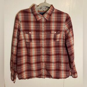 Women’s Tommy Hilfiger Plaid Button Up Top Lightweight Floral Accents Size XL